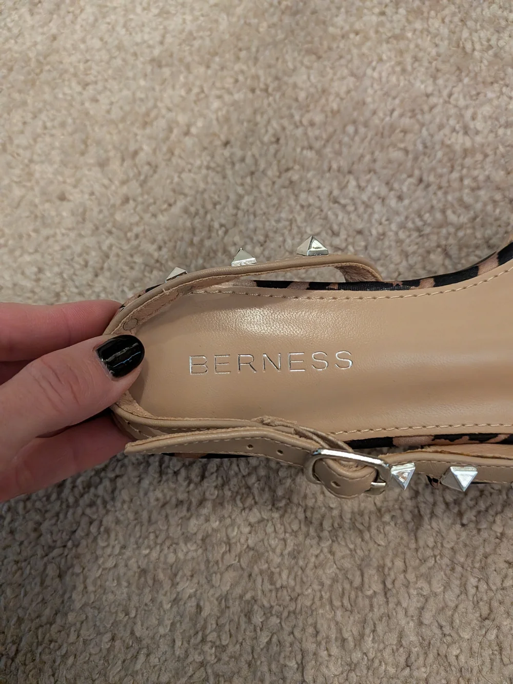 Leopard Studded Pointed Slingback Flats - Beige/Black